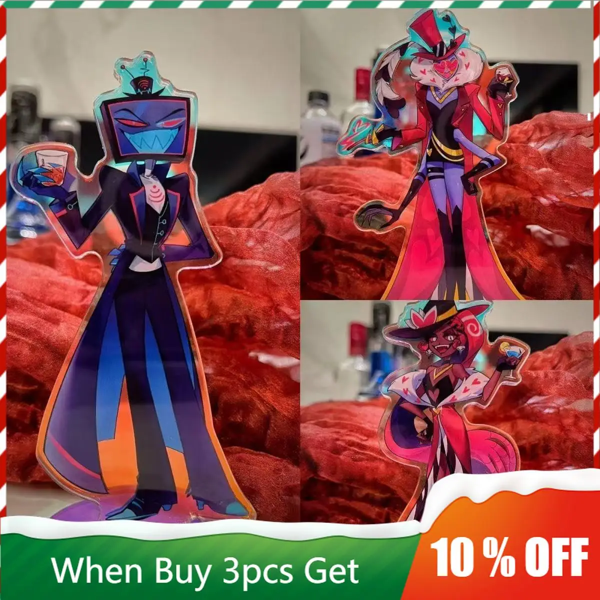 

3styles 3.93inch Hazbin 3V Laser Acg Stand Anime Peripherals Vox Figurine Acrylic Stand Val Standing Plate Vel Cosplay Toy Gift