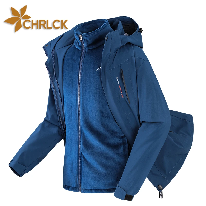 

CHRLCK Men's 3 In 1 Thick Hiking Jacket Fleece Waterproof Winter Windbreaker Outdoor Warm Camping Jacket Windproof Coat