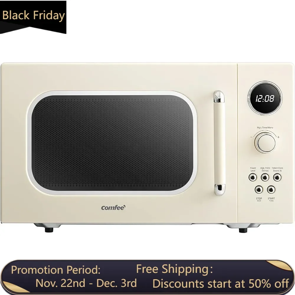 Retro Microwave with Multi-stage Cooking, 9 Preset Menus and Kitchen Timer, Mute Function, ECO Mode, LED digital display, 900W