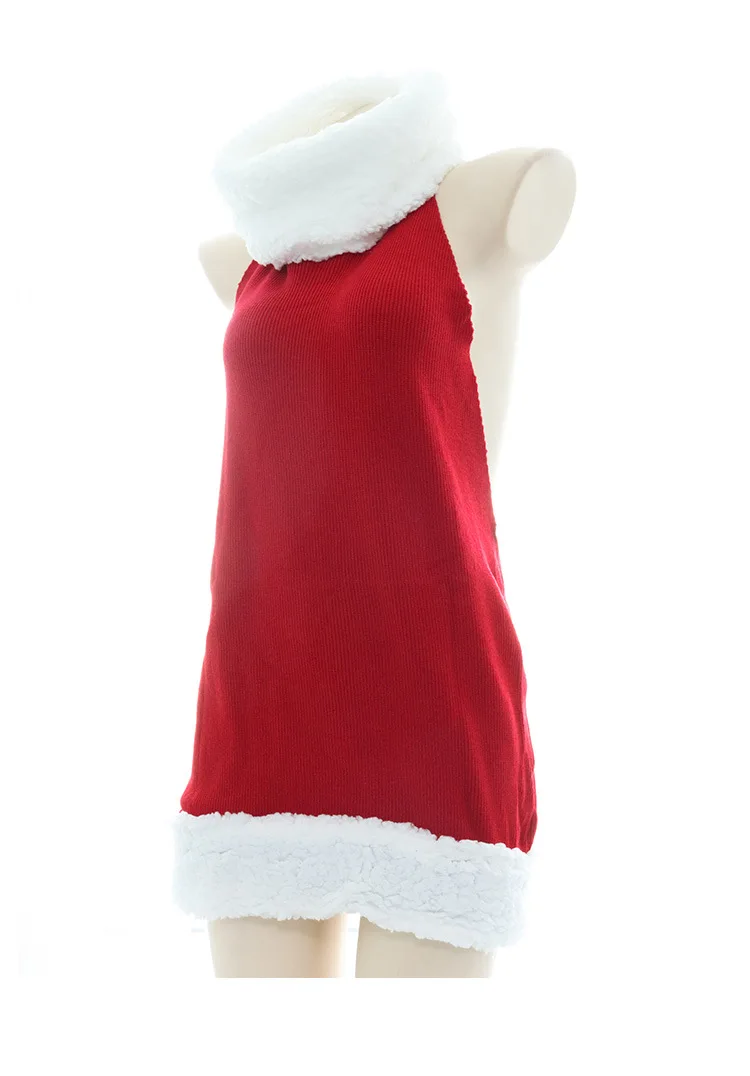 Women's Sweater Dress Christmas Pullover Red Backless Knitted Sleeveless Turtleneck Loose Jumper Festival Autumn Winter Sweaters