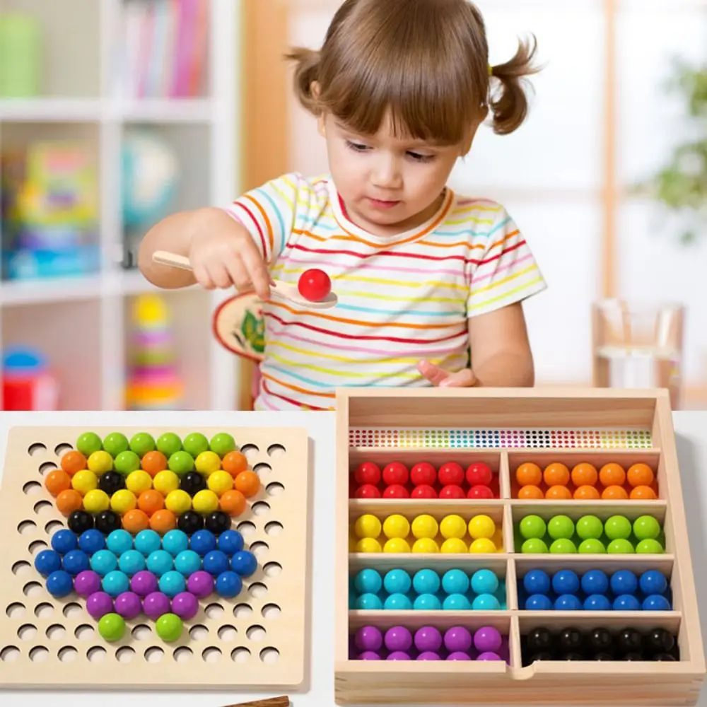 Perline con clip Montessori in legno Giocattolo Perline rotanti Puzzle Perline Gioco di abbinamento colori Pensiero logico Gioco di smistamento dei colori dei cartoni animati