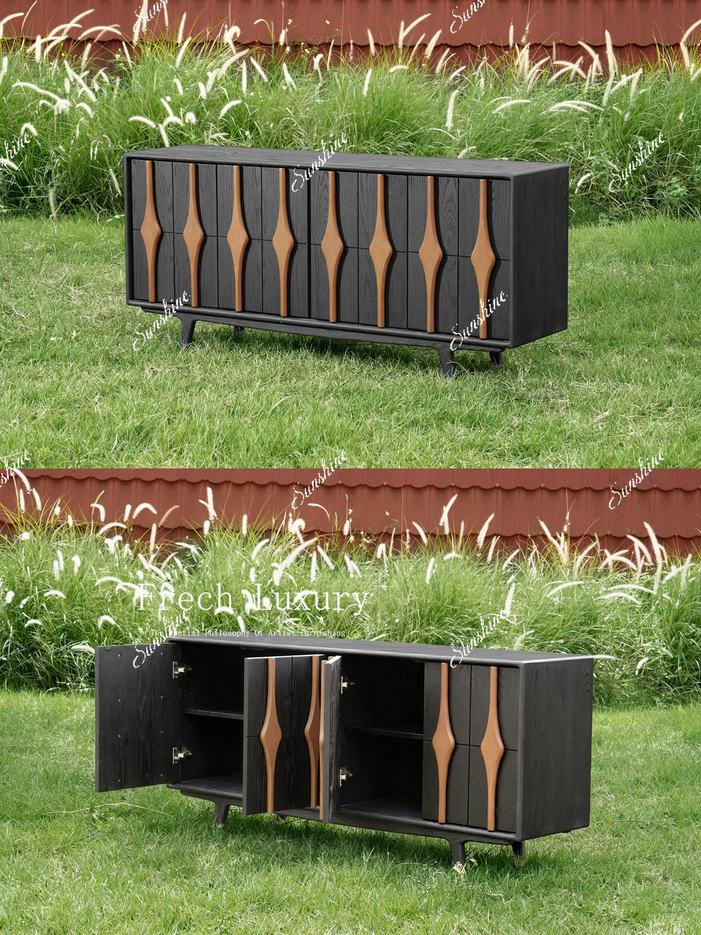 Solid wood dining side cabinet art creative retro color matching locker multi-functional storage cabinet