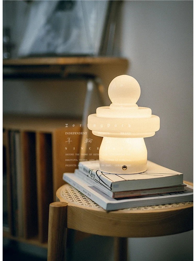 Milky White Glass Charging Lamp Chess Piece Shape