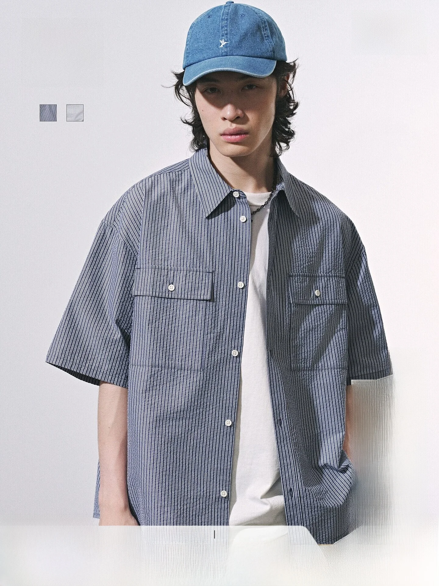 

H&M Men's Soft Collar Loose Fit American Style Short Sleeve Shirt Summer Casual Top Polyester Cotton Blend Open Cardigan