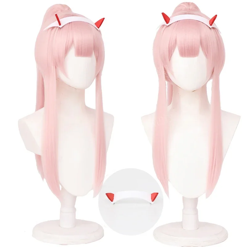 DARLING in the FRANXX Code 02 Cosplay Wig Ponytail Zero Two Swimwear Long Straight Pink Swimming Hairstyle Synthetic Hair Wigs