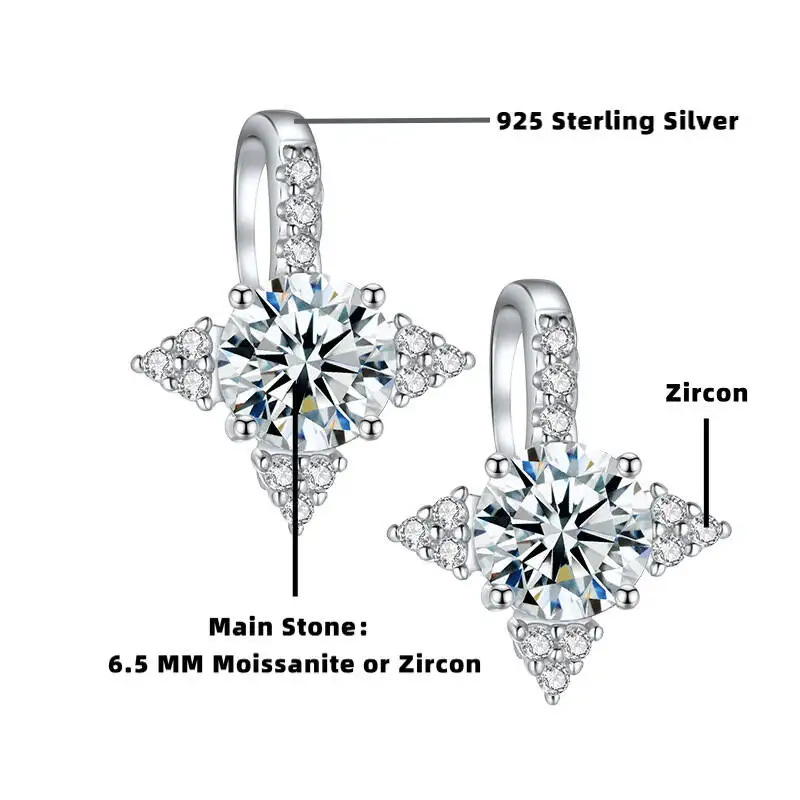 SG 925 Sterling Silver Star Moissanite Ear Hooks For Women Zircon 18K White Gold Plated Earrings Jewelry Fine Jewelry 6