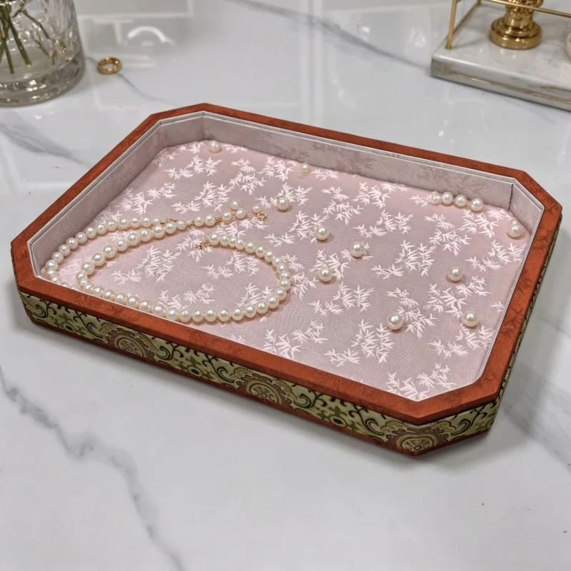 Imperial China-Chic Brocade Jewelry Tray, Hand String & Bangle Appraisal Plate, Luxury Velvet Storage for Counter