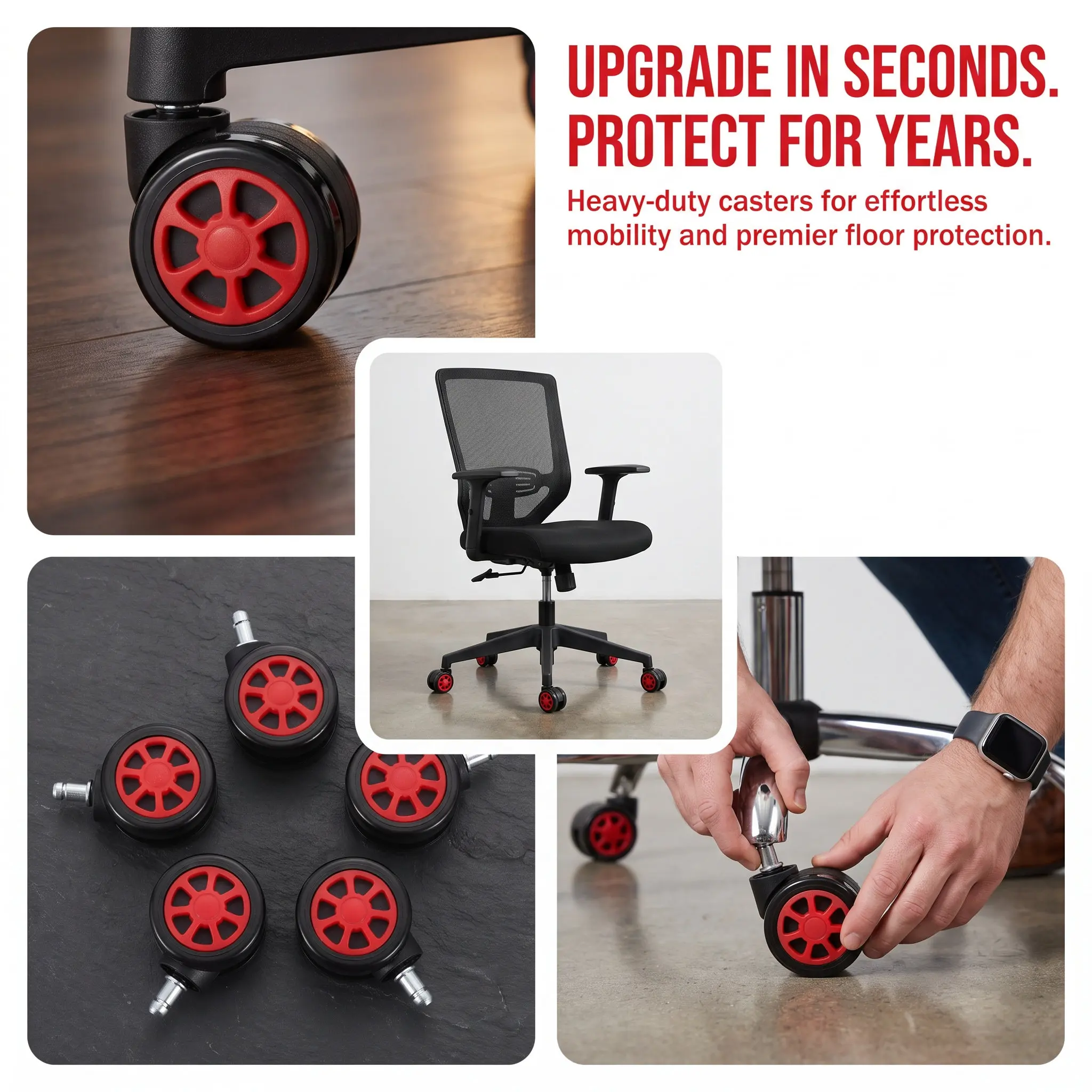 5Pcs Desk Chair Wheels Replacement Heavy Duty Swivel Stem Casters Universal Fit for Office Gaming Chairs Hardwood Floor Quiet