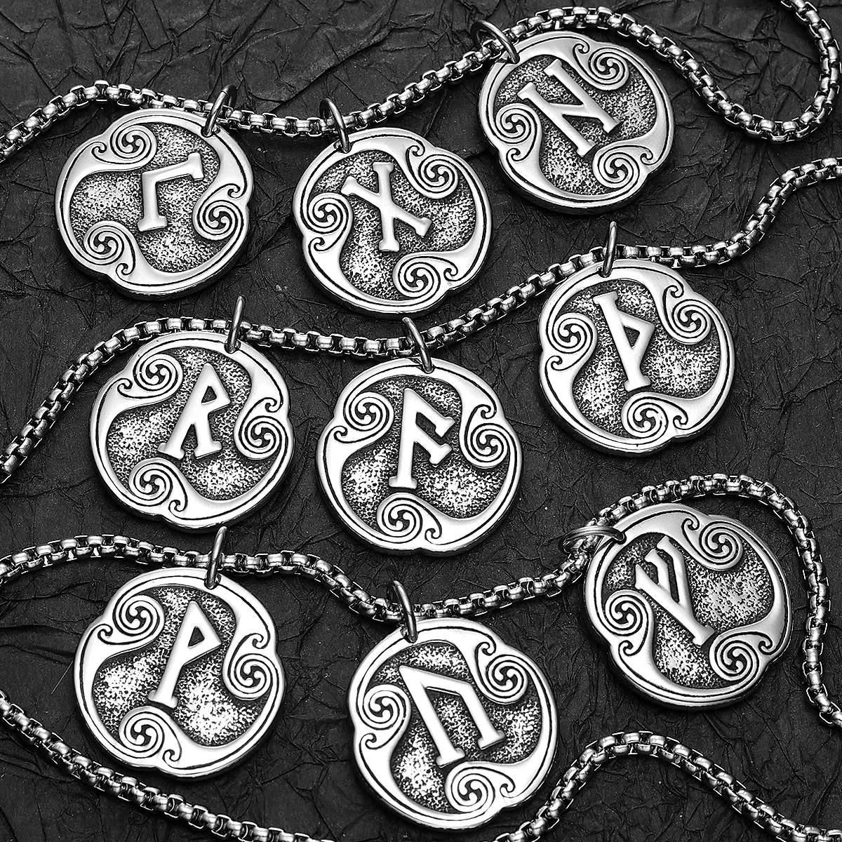 Retro Viking Runes Amulets Men Necklaces With Pendant Stainless Steel Jewelry Male Women Punk Hip Hop Accessories Gift Wholesale