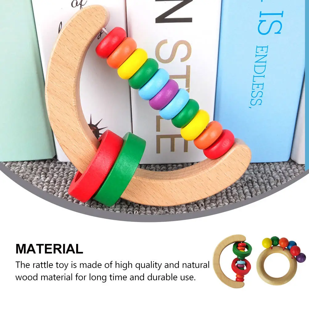 2 قطعة خشخيشة خشبية ملونة الطفل Handbell ألعوبة تعليمية مبكرة للتطوير الحسي للرضع والتنسيق بين اليد والعين
