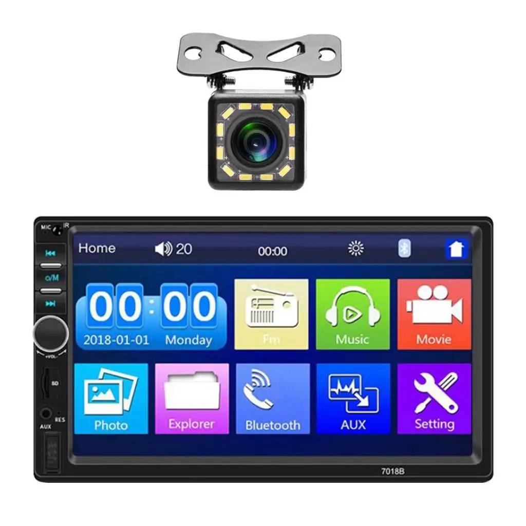 7 Inch 2 Din Car MP5 Player Stereo Radio Bluetooth Touchscreen Multimedia Player with USB Charging / Memory Card Interface