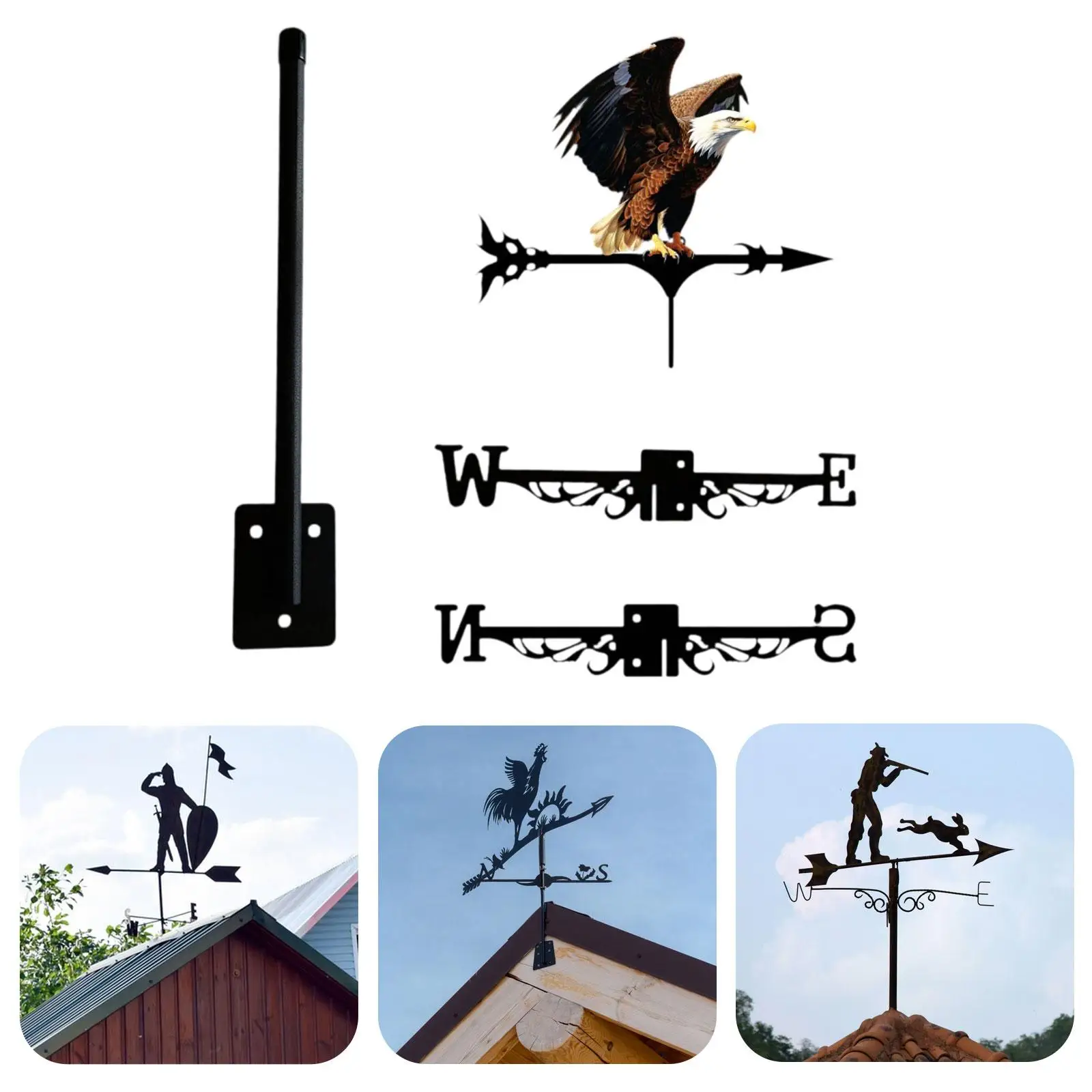 Metal Weather Vane Wind Direction Outdoor Iron Weathervane Antique Style for Garden Yard Fence Farm Courtyard - view 3