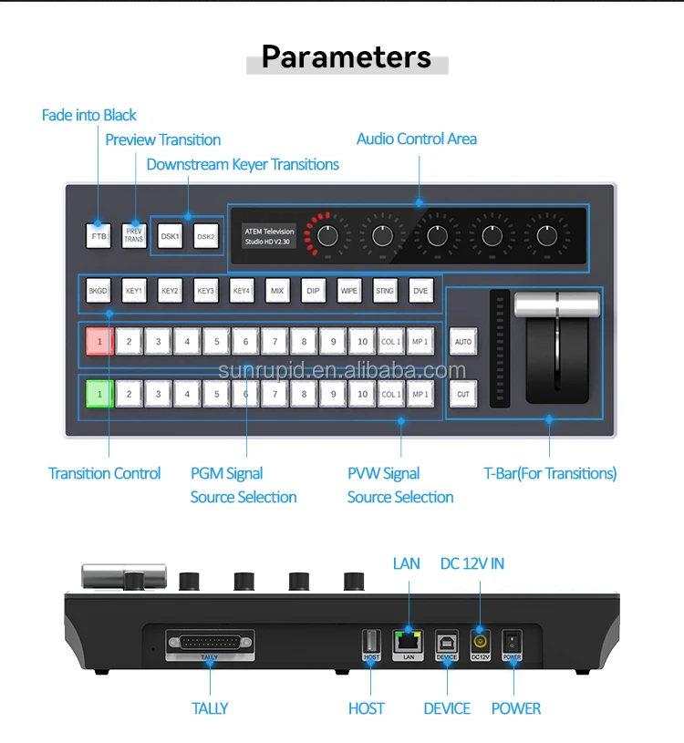 ATEM Switcher Stream 10 Channels Radio Studio Equipment USB Video Mixer Switcher Mini Video Switcher For Ptz Camera