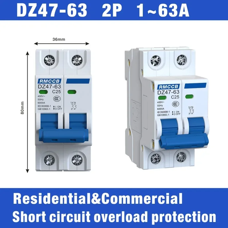 MCB DZ47-63 230V 400V Mini Miniature Circuit Breaker 1P 2P 3P 4P 6A 16A 32A 40A 50A 63A Magnetothermal switch
