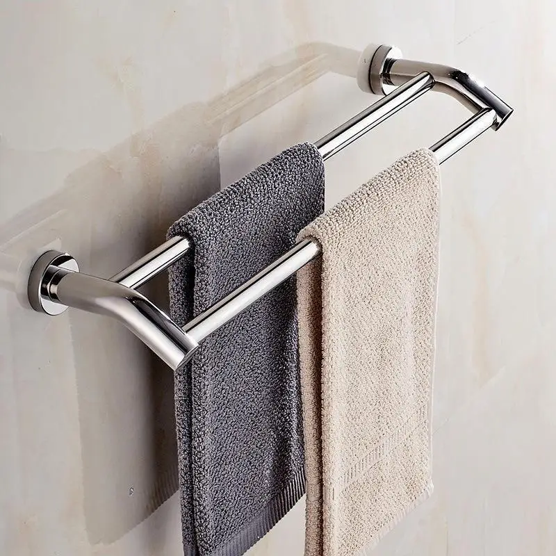 

40/50/60cm Wall Mounted Double Towel Rack Hotel Rail Stainless Steel Bathroom Storage Rack Towel Holder Bathroom Wholesale