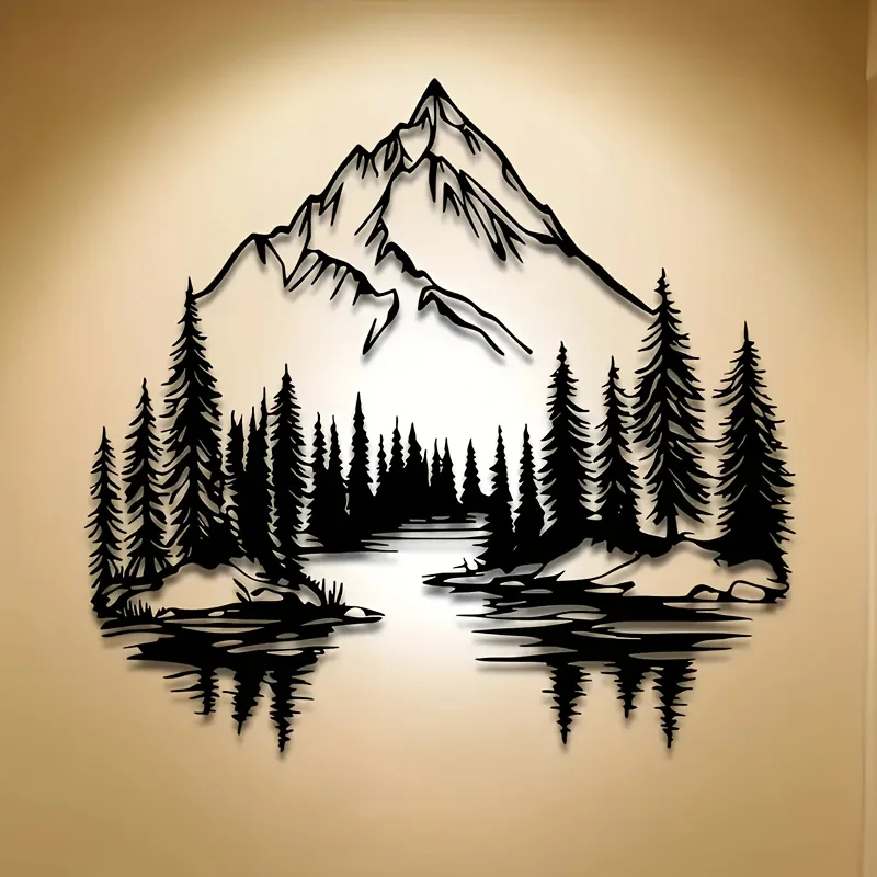 Vintage Bergwald Metall-Wandkunst Eisen-Landschafts-Plakette für Büro Wohnzimmer Dekoration
