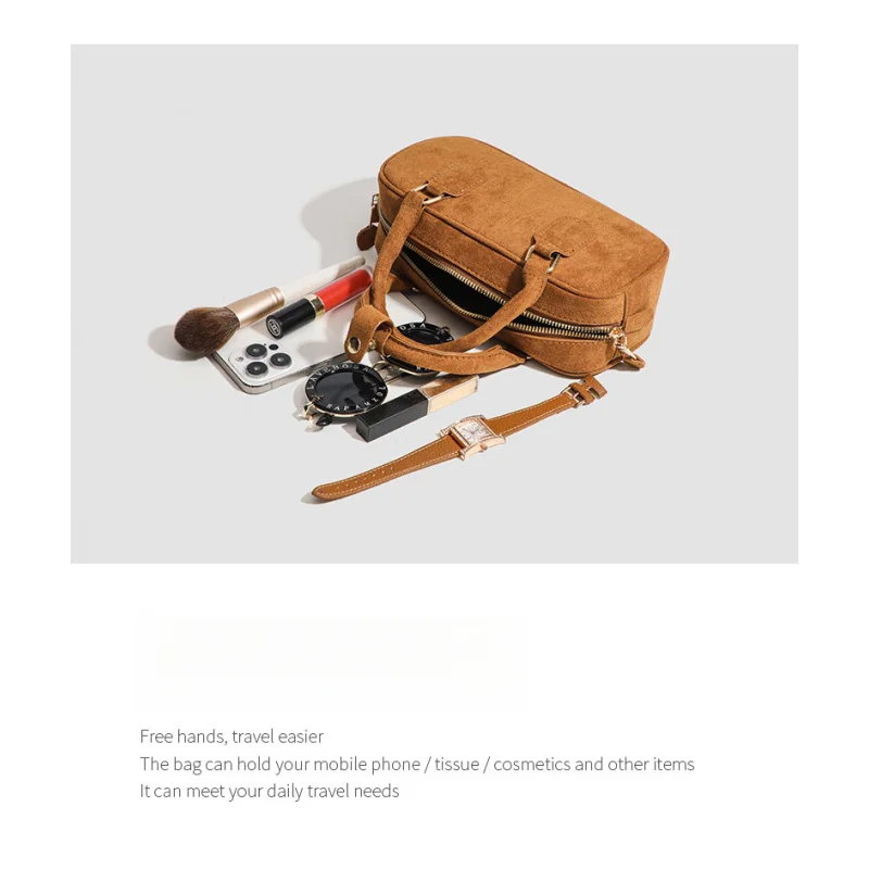 حقيبة بوسطن الجديدة لعام 2025 للنساء، حقيبة كتف كروس من جلد الغزال الصناعي، حقيبة بولينج، حقيبة يد كاجوال للنساء لرحلة التسوق في الخريف والخريف