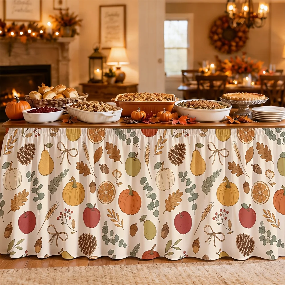 Tablecloth depicting autumn harvest, still life illustration, cozy home decor, festive decoration, autumn Thanksgiving Dayxzj