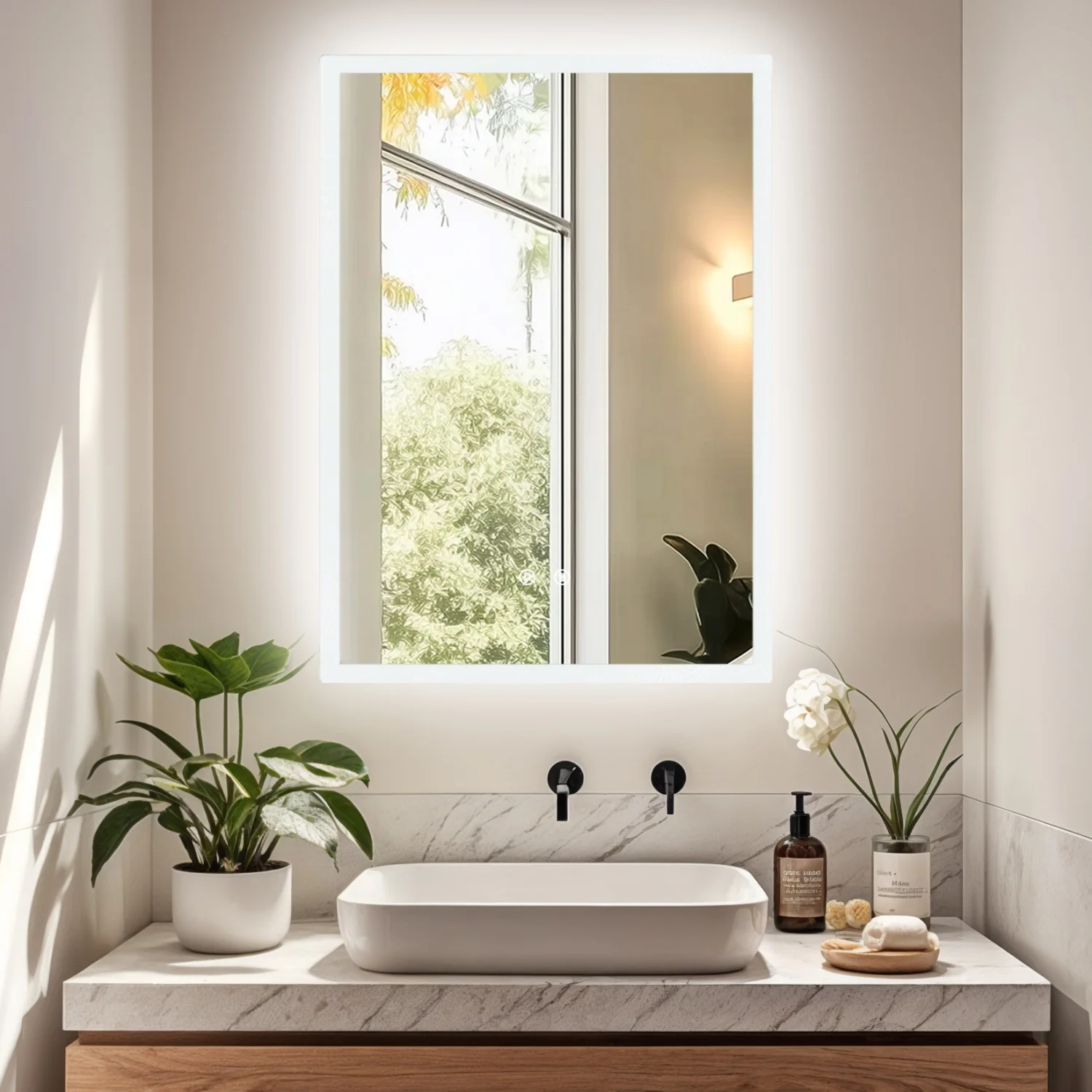 

50/60/70/80CM LED Bathroom Mirror Touch Anti-Fog Dimmable Memory Function Backlit Vanity Mirror for Wall Horizontal/Vertical