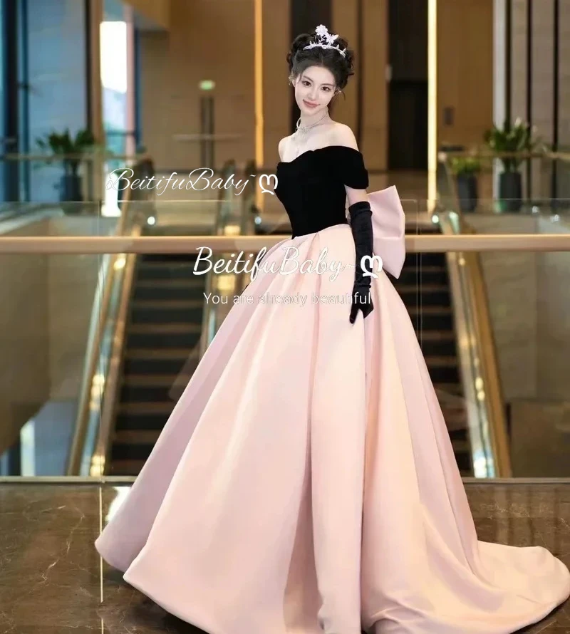 BeitifuBaby Customizable Evening Dress for Women Elegant Princess Style Detachable Sleeves Bow Banquet Ball Gown Formal Dresses