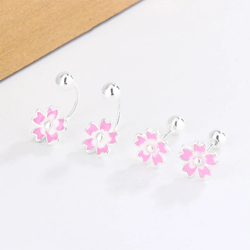 Fashion Sweet Pink Cherry Blossoms Piercing Helix Stud Earrings for Women Girls Cute Flower Earring Banquet Party Jewelry Gifts