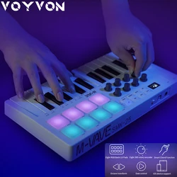 M-VAVE Portable MIDI Controller Keyboard MINI 25-Key USB MIDI Keyboard Controllers 8Backlit Drum Pads 8Knobs 8RGB Music Keyboard