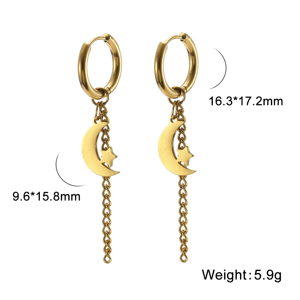 Kkjoy Edelstahl Neue Design Kette Hoop Ohrring Für Frauen Hohl Solide Stern Mond Anhänger Knorpel Ohrring Piercing Schmuck – Detail 17