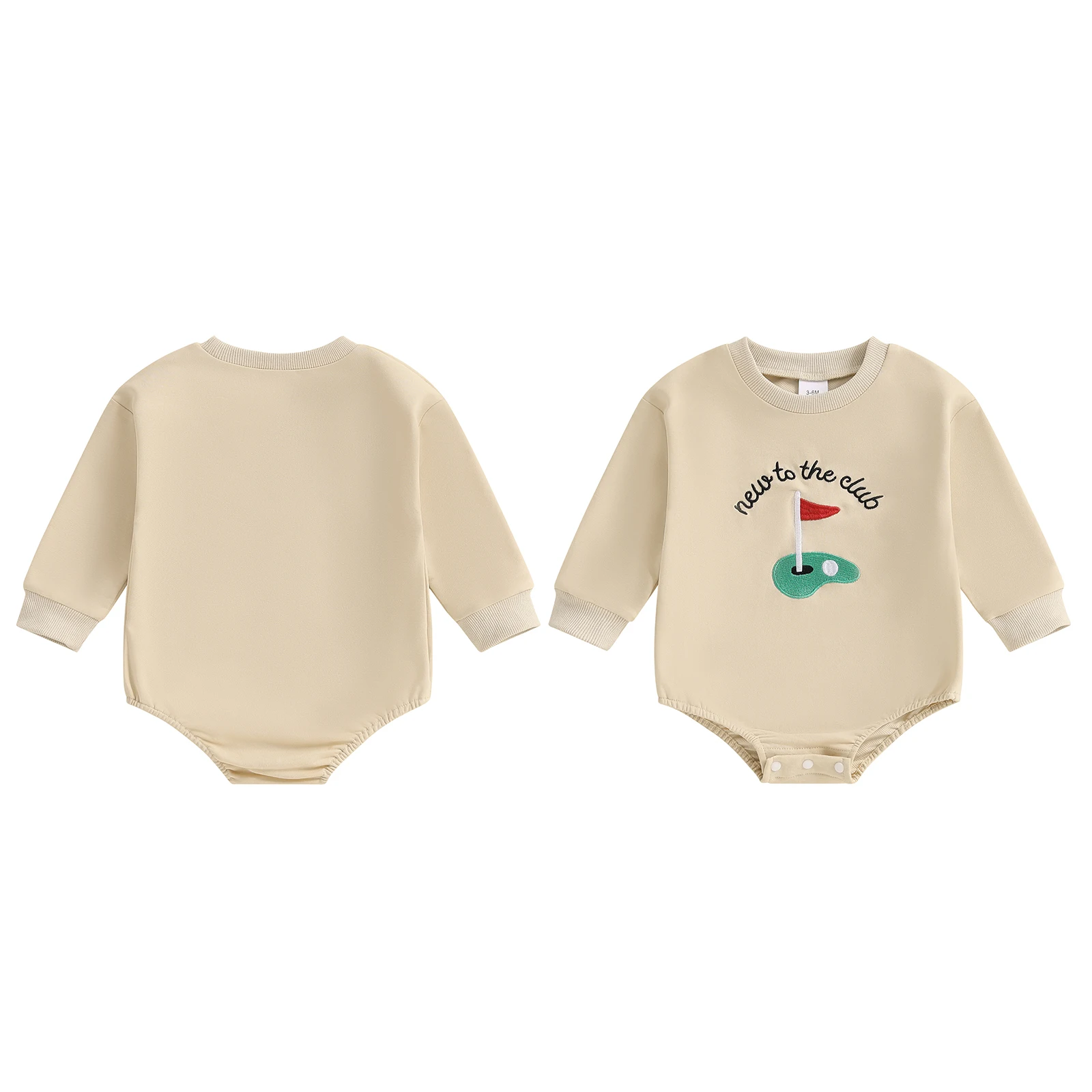 بدلة قفز غير رسمية للأطفال حديثي الولادة لخريف 2026 بأكمام طويلة ورقبة مستديرة ومطرزة لمحكمة الجولف