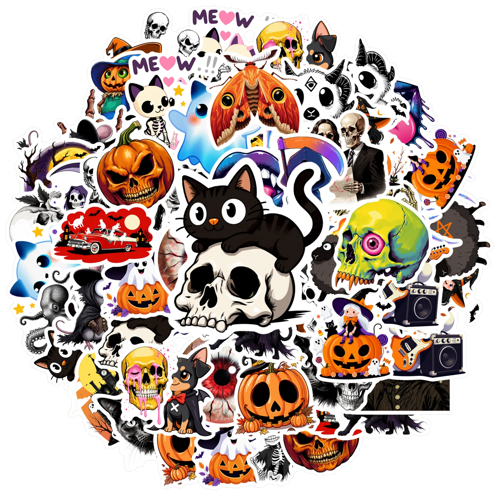 35pcs Gothic Skulls Stickers Cute Pumpkins Grim Reaper Stickers Funny Stickers For Guitar Laptop Helmet Skateboard Notebook