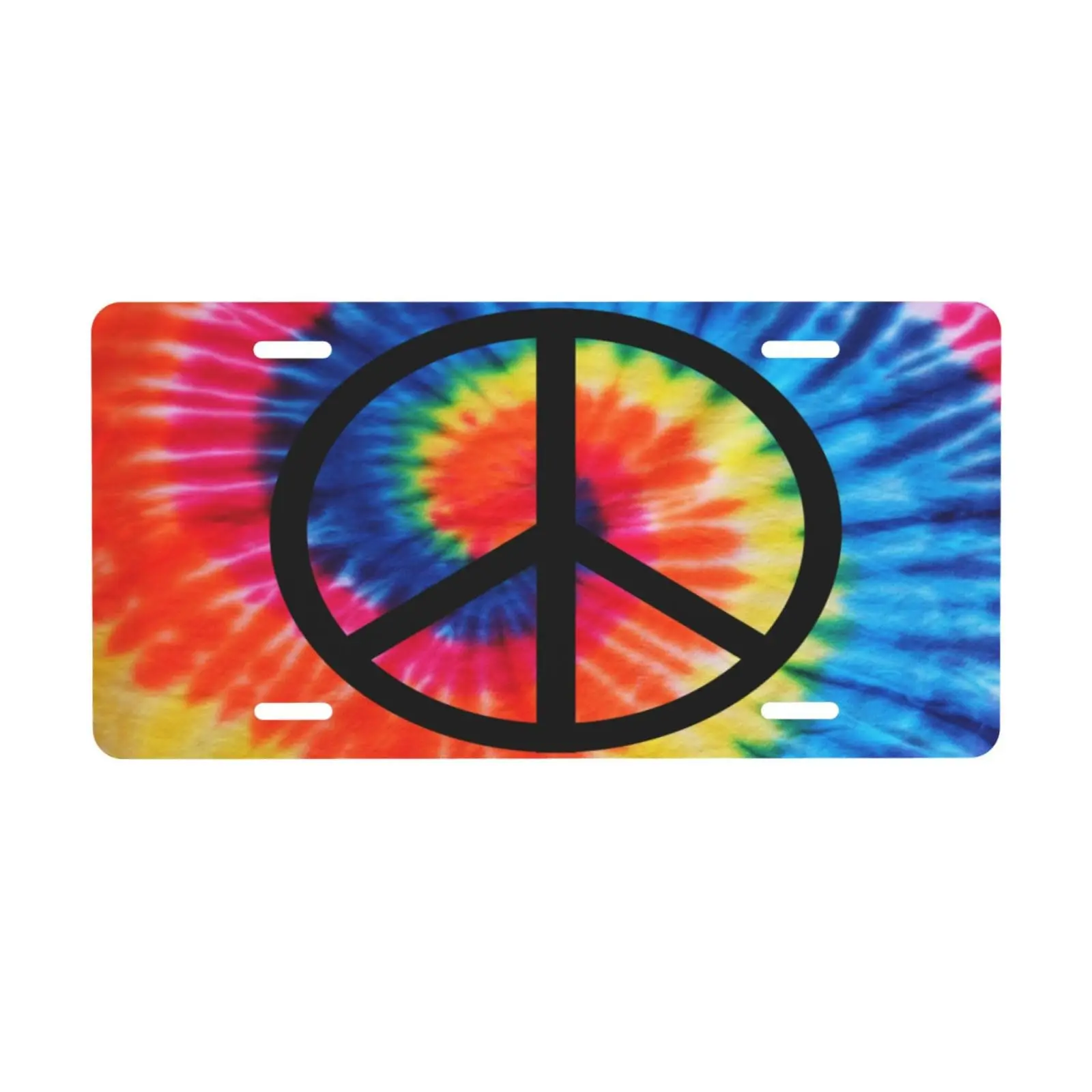 Peace Sign Tie Dye Car Front License Plate Cover, Decorative License Plates for Car Aluminum, Vanity Tag Metal Car Plate Aluminu