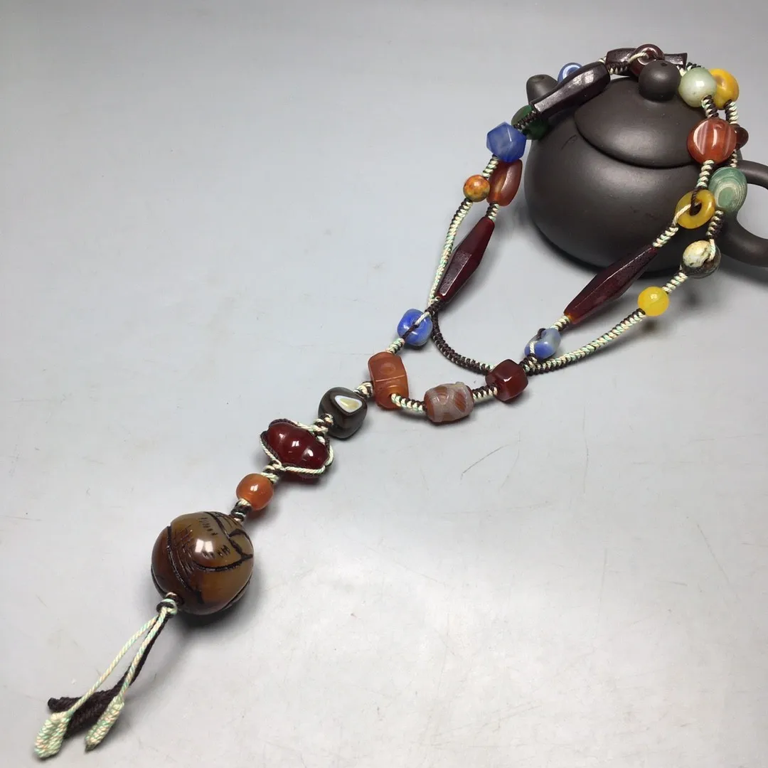 Rare Tibetan Old Agate Many Treasure Dzi Bead Amulet Necklace Pendant P1085