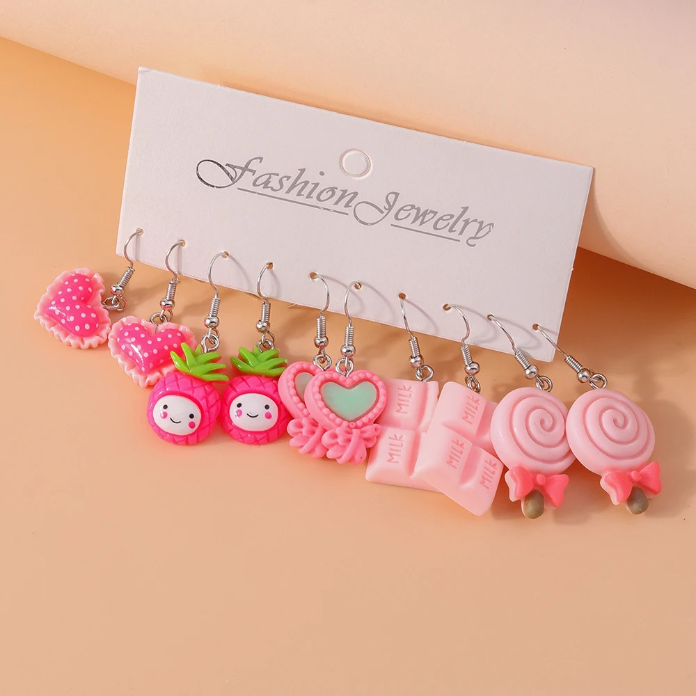 

5pairs/set Cute Candy Chocolate Earrings for Women Girls 3D Food Dangle Earrings Kids Jewelry Gifts