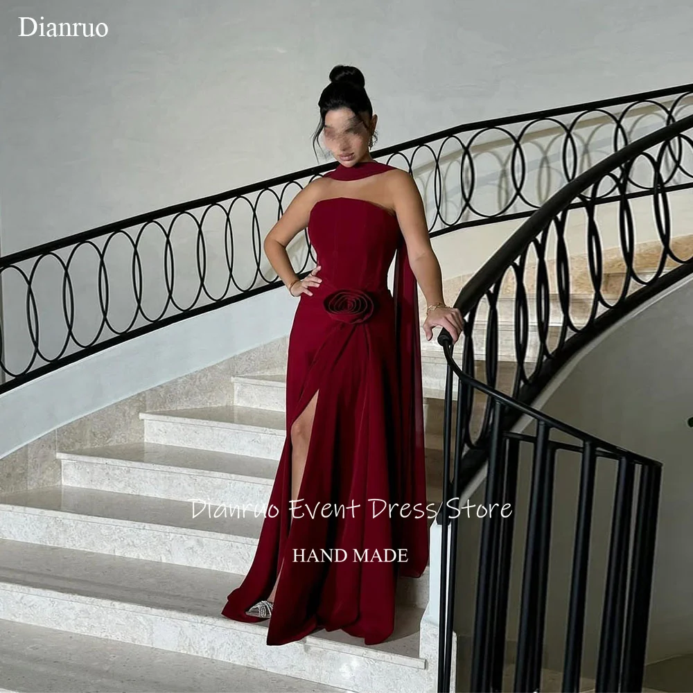 

Dianruo Vintage Sleeveless Evening Dress Floral Floor Length Arab Party Gown Burgundy Chiffon Dress For Women 2025 Customized