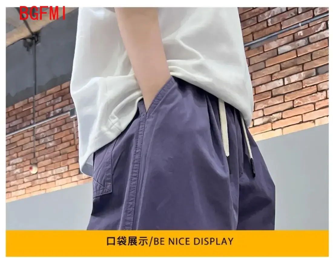 Childrens Purple Casual Trousers Korean Teens Fashion Boys Cargo Pants 2026 Summer New Thin Casual Pants Children Boy Clothes