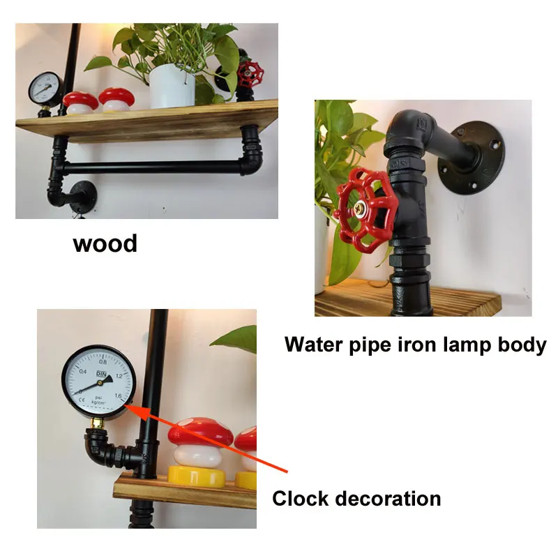 빈티지 산업용 수도관 벽 램프 로프트 레스토랑 침실 복도 카페 바 단단한 나무 벽 선반, 철 벽 스콘스 브래지어