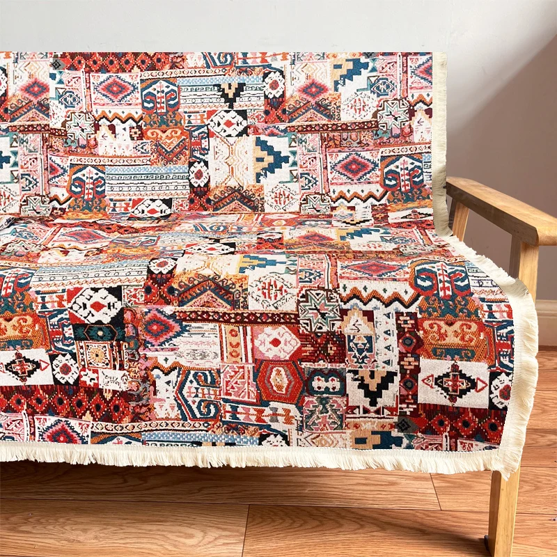 

Retro Ethnic Knitted Geometric Sofa Cover American Country Style Universal Four Seasons Sofa Pad Blanket Home Textile