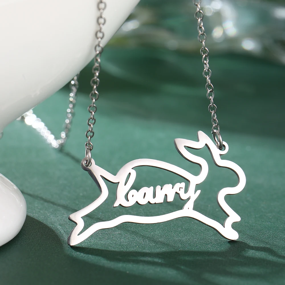 Personalized Custom Name Necklace Stainless Steel Rabbit Necklace Women's Fashion Matching Jewelry Anniversary Birthday Gift