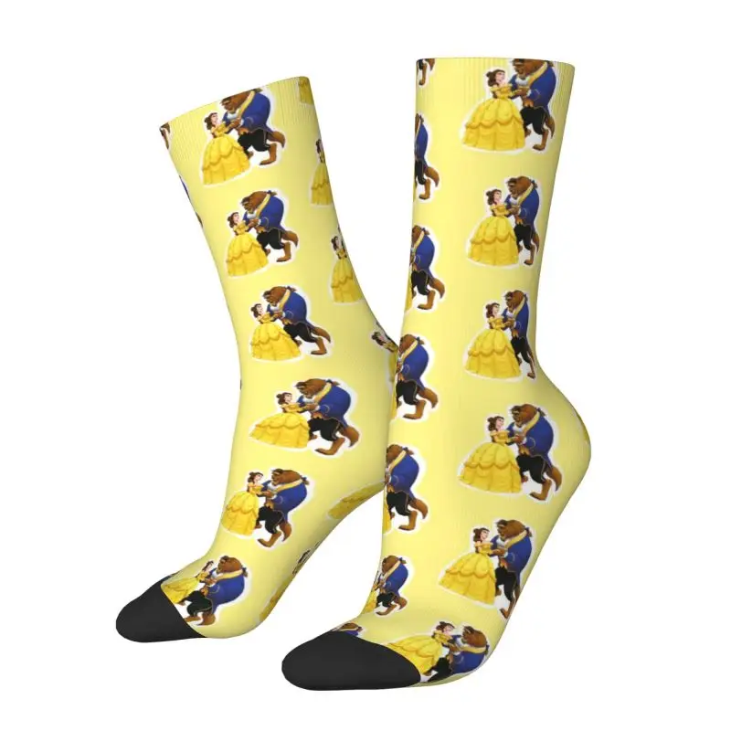 

Custom Novelty Printing Princess Belle Socks for Women Men Stretch Summer Autumn Winter Beauty And The Beast Crew Socks