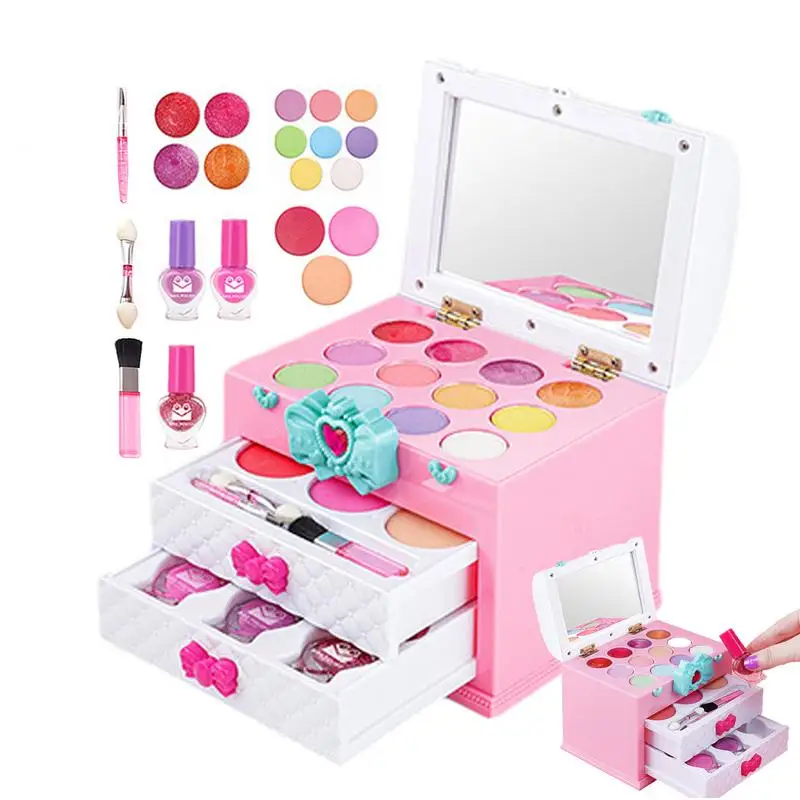 Makeup Set For Kids Washable Pretend Makeup Kit For Kid Portable Make Up Set Beauty Salondress-Up Toy For 3 4 5 6 7 8 Years Old