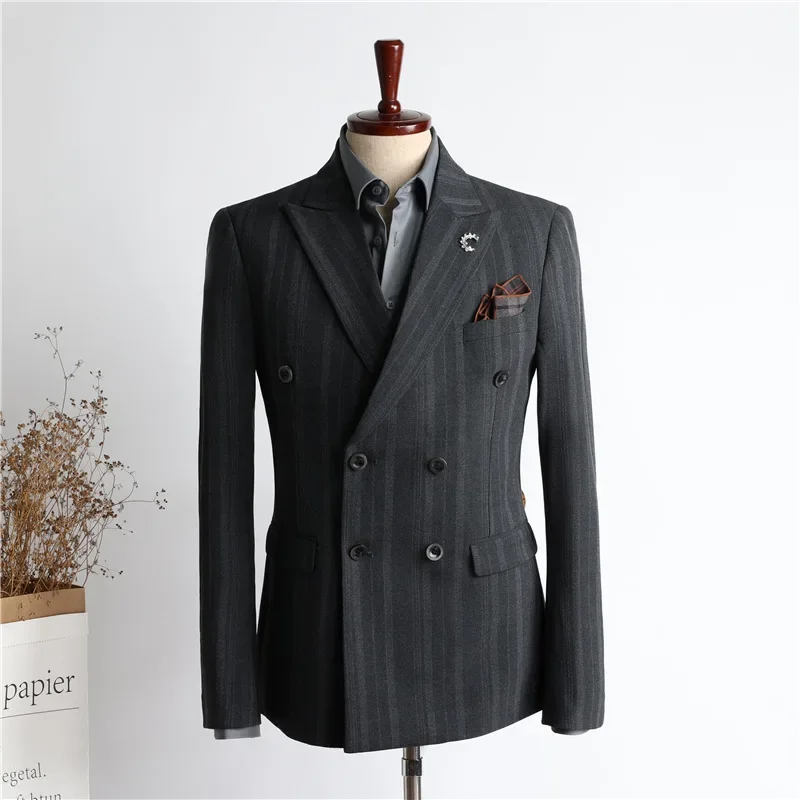 

10019 New style suit suit men's double breasted handsome groom wedding dress