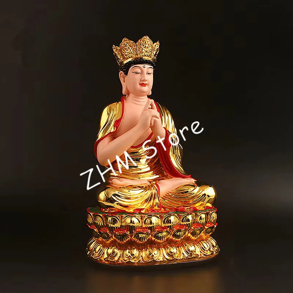 27cm Super Big Vairocana Bodhisattva Buddha Statue,Rulai Gold Resin Three Treasured Safe Figurines Home Putting Decoration