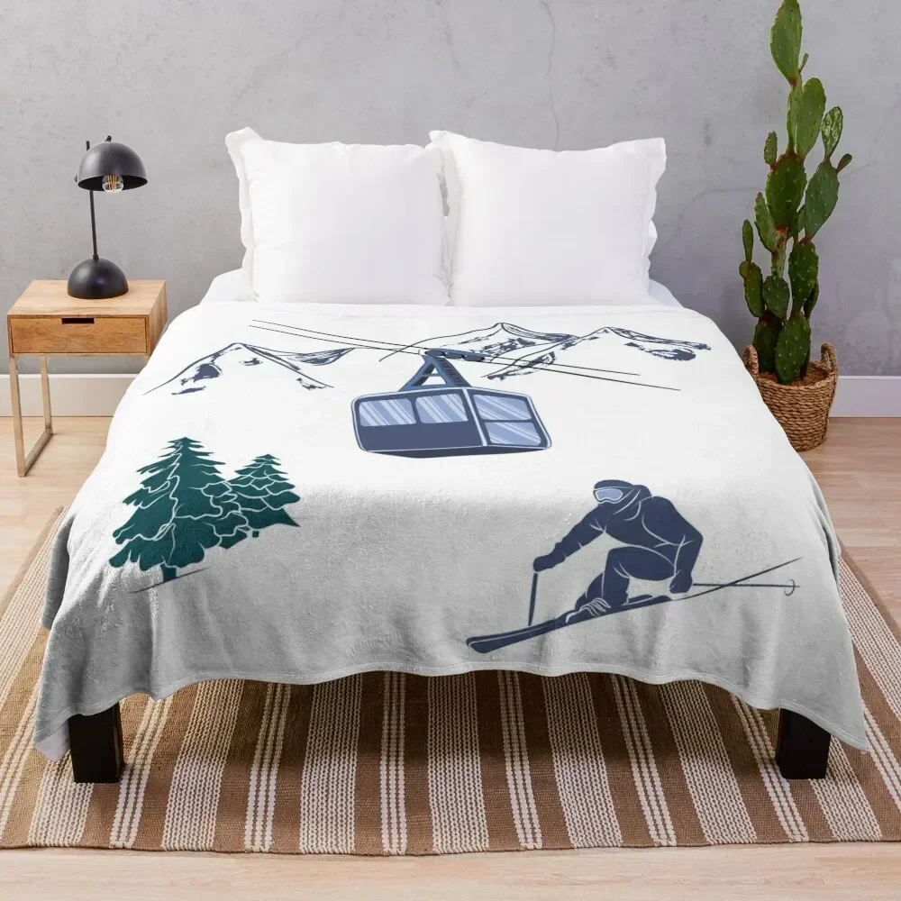 

Ski Lift Resort Winter Sports Scene Throw Blanket Beach bed plaid Sofa Blankets