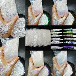 Iridescent Rainbow White Color Cosmetic Chunky Nail Glitter Mix Hexagon Dust Powder for Nail Art DIY Facepaint Christmas Craft