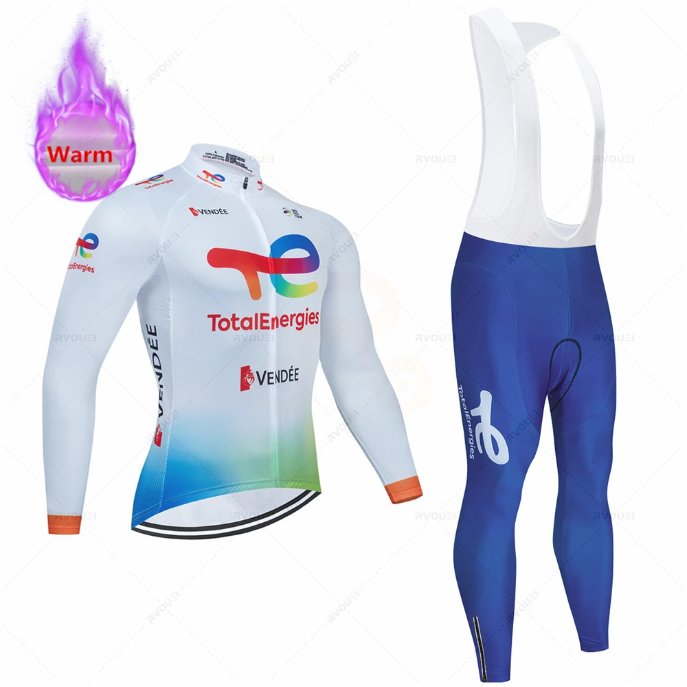 Total Energies Team Winter Thermal Fleece Cycling Jersey Set Bike Suit Mountian Bicycle Clothing Ropa Maillot Ciclismo Hombre