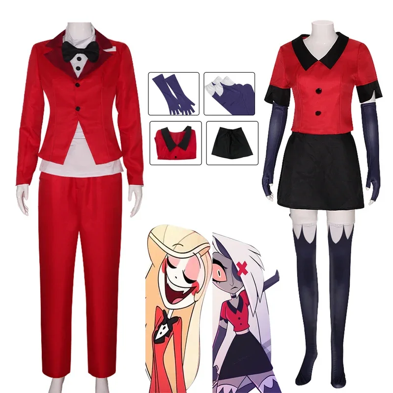 MN1 Аниме Вагги Косплей Костюм Чарли Ред Ранниз Униформа Haz bin Cos Отельные костюмы для взрослых женщин мужчин Хэллоуин Вечеринка9*