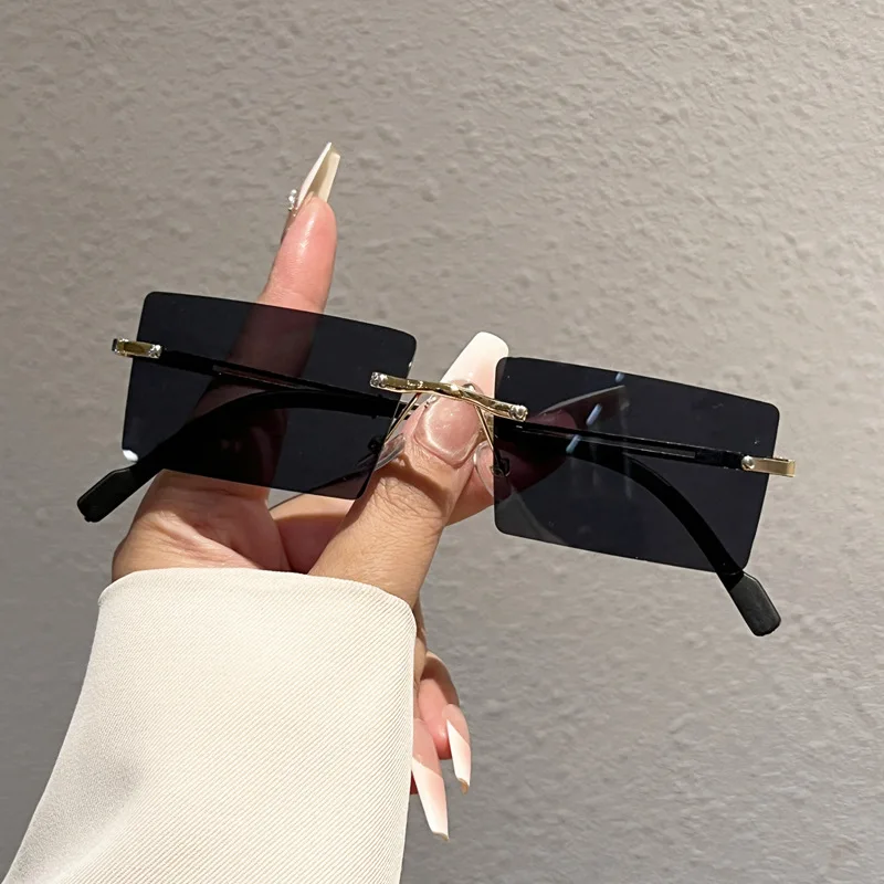 Fashion Rimless Rectangle Sunglasses Popular Women Men Shades Small Square Sun Glasses Female Male Summer Traveling Glasses