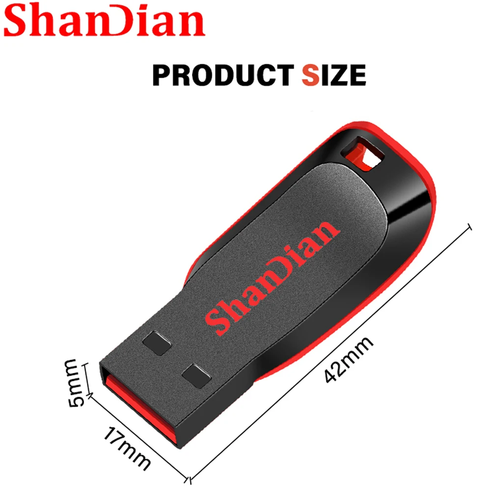 SHANDIAN High Speed Genuine USB Flash Drive 128GB Black Pen Drive with Bonus Keychain 64GB Memory Stick 32GB Business Gift 16GB