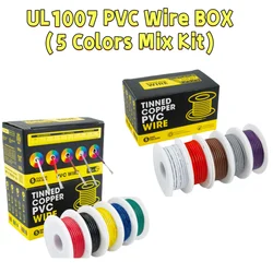 Boxed UL1007 PVC Insulation Tinned Copper Cable （5 Colors Mix Kit）30/28/26/24/22/20/18/16 AWG Stranded PCB Electrical Wire Line