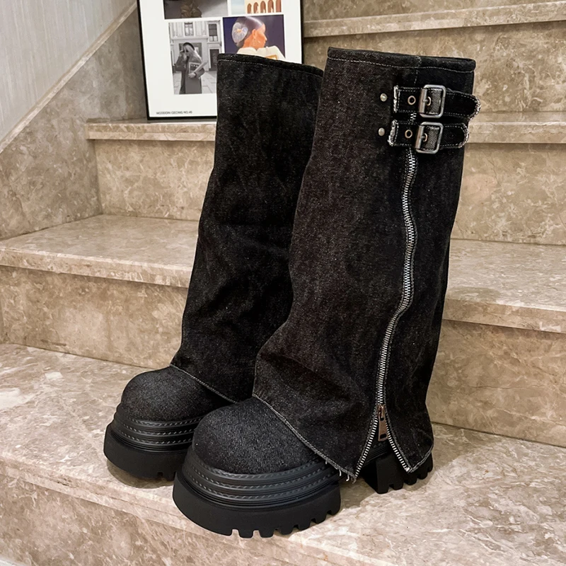 

Cowboy Women's High Boots Designer High Heels Shoes 2025 Knee High Walking Trend Chelsea Winter Boots New Dress Goth Mujer Botas