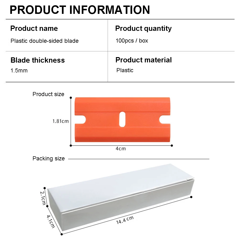 100pcs Cutting Plastic Razor Blade Label Clean Razor Glue Remover Window Glass Clean Scraper Car Wrap Sticker Squeegee